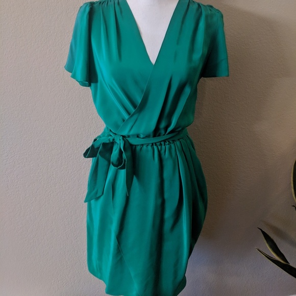 emerald green silk wrap dress